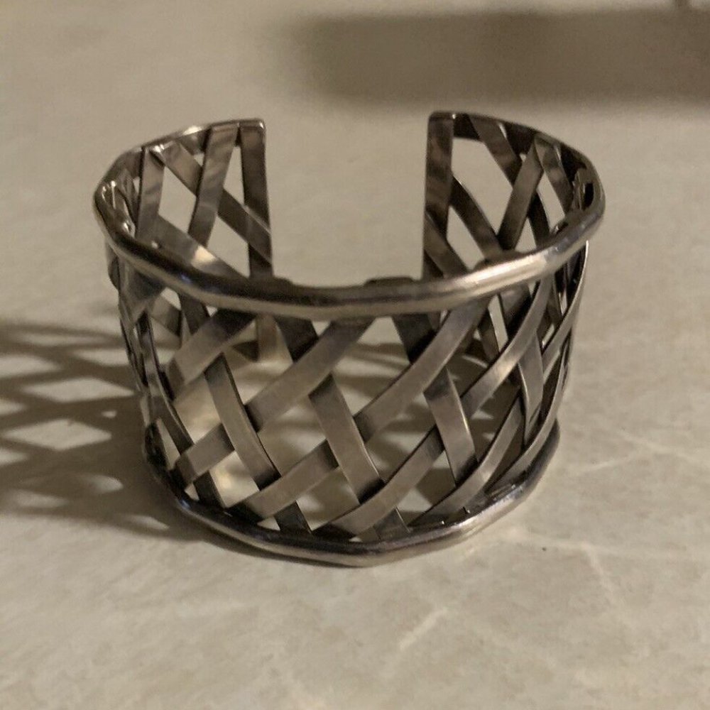 SILVER 925 STAMPED OPEN WEAVE CUFF BRACELET MEXICO STUNNING